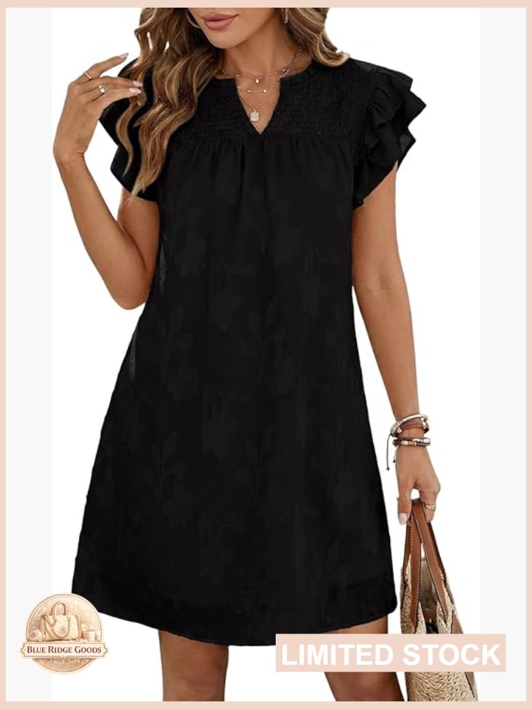 Floral Burnout Mini Dress Smocked Bodice Ruffle Sleeves Boho Casual Sundress
